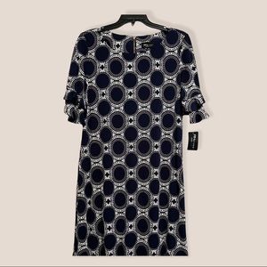 NWT. Navy Patterned Dress * Size 16